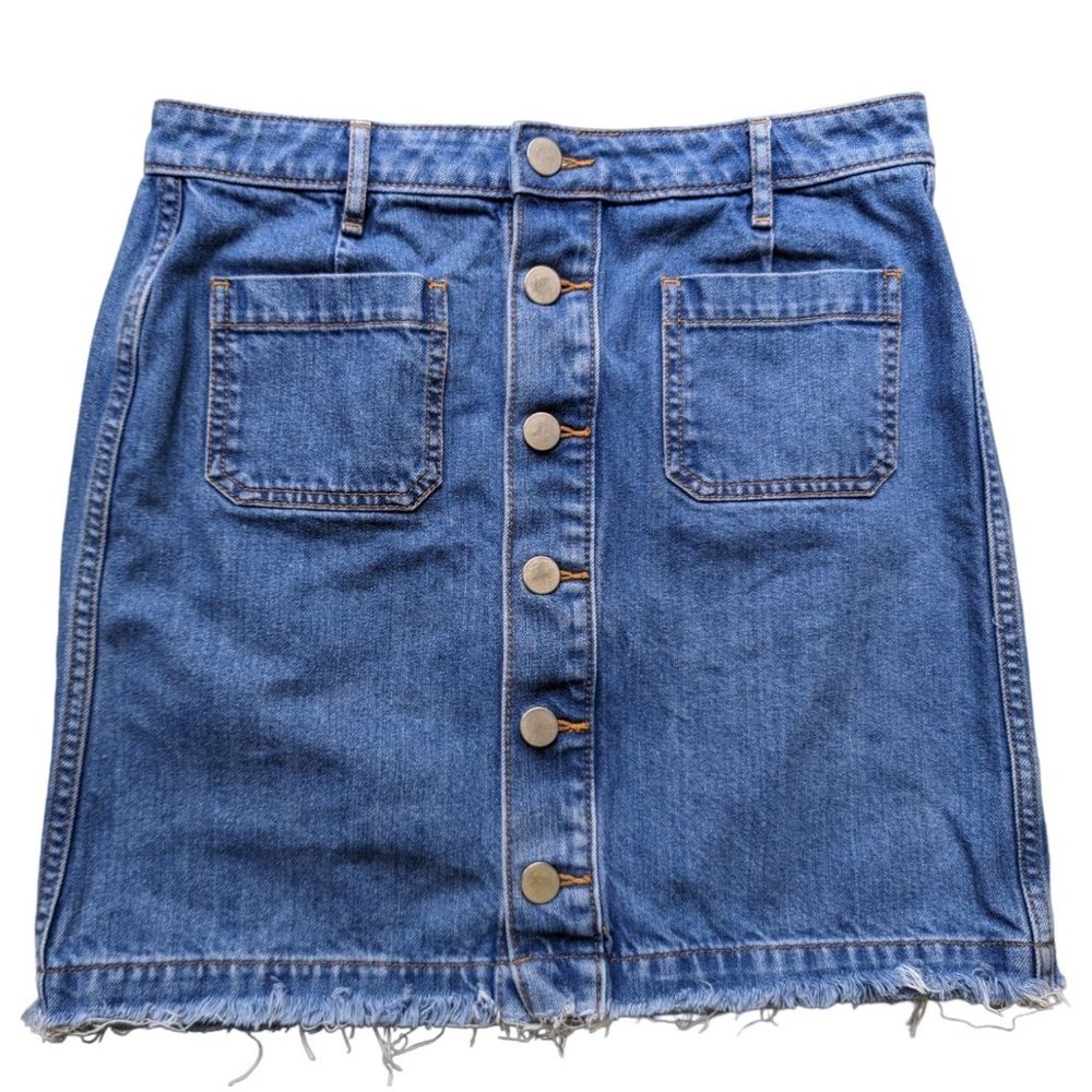 Loft Outlet denim button front raw hem mini skirt size 6 petite